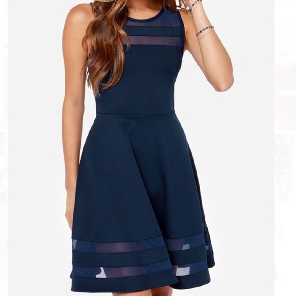 Lulus Final Stretch Sleeveless Navy Blue Fit N Flare Dress Sz M